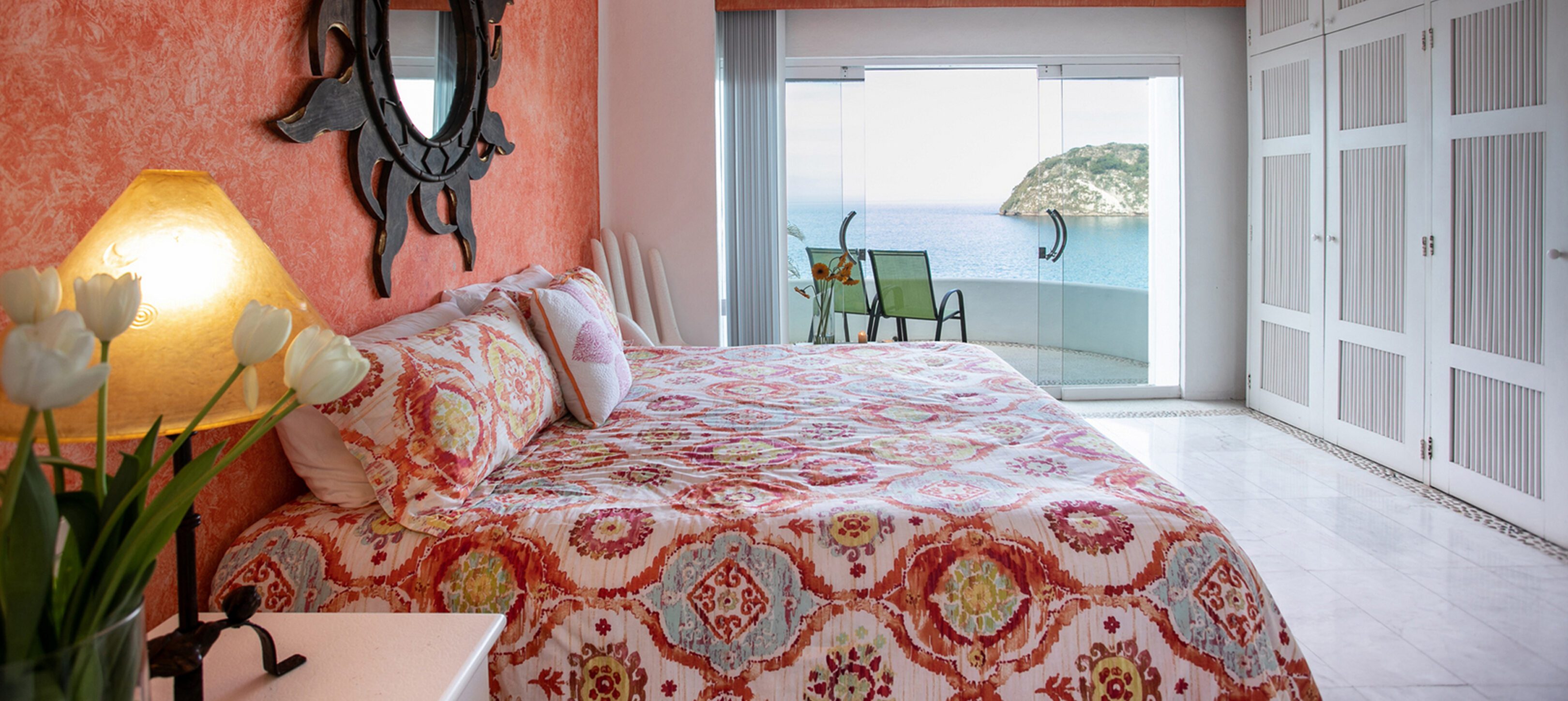 Elegant room with floral bedspread