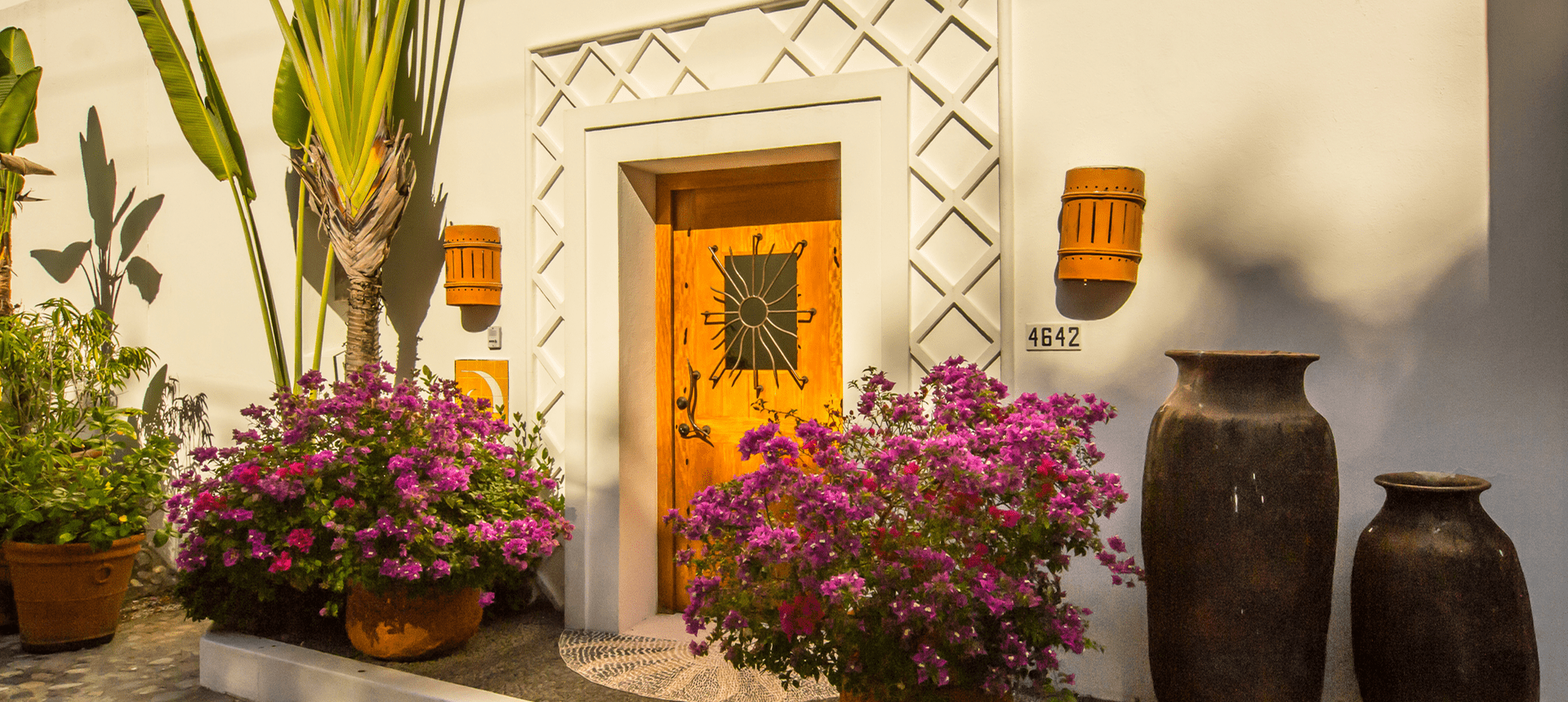 Decorative pots by a stylish doorway