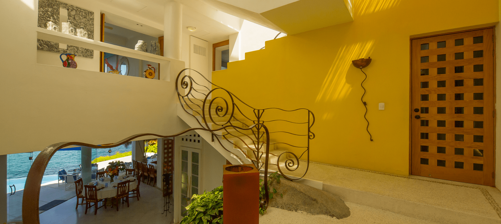 Sunlit hallway leading to dining area