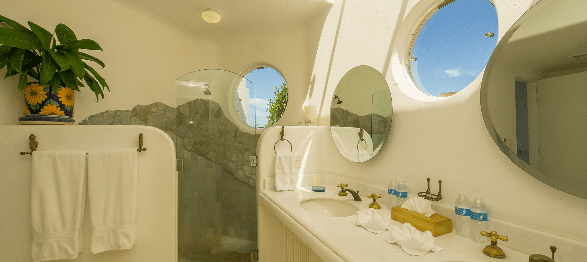 Elegant bathroom with circular windows