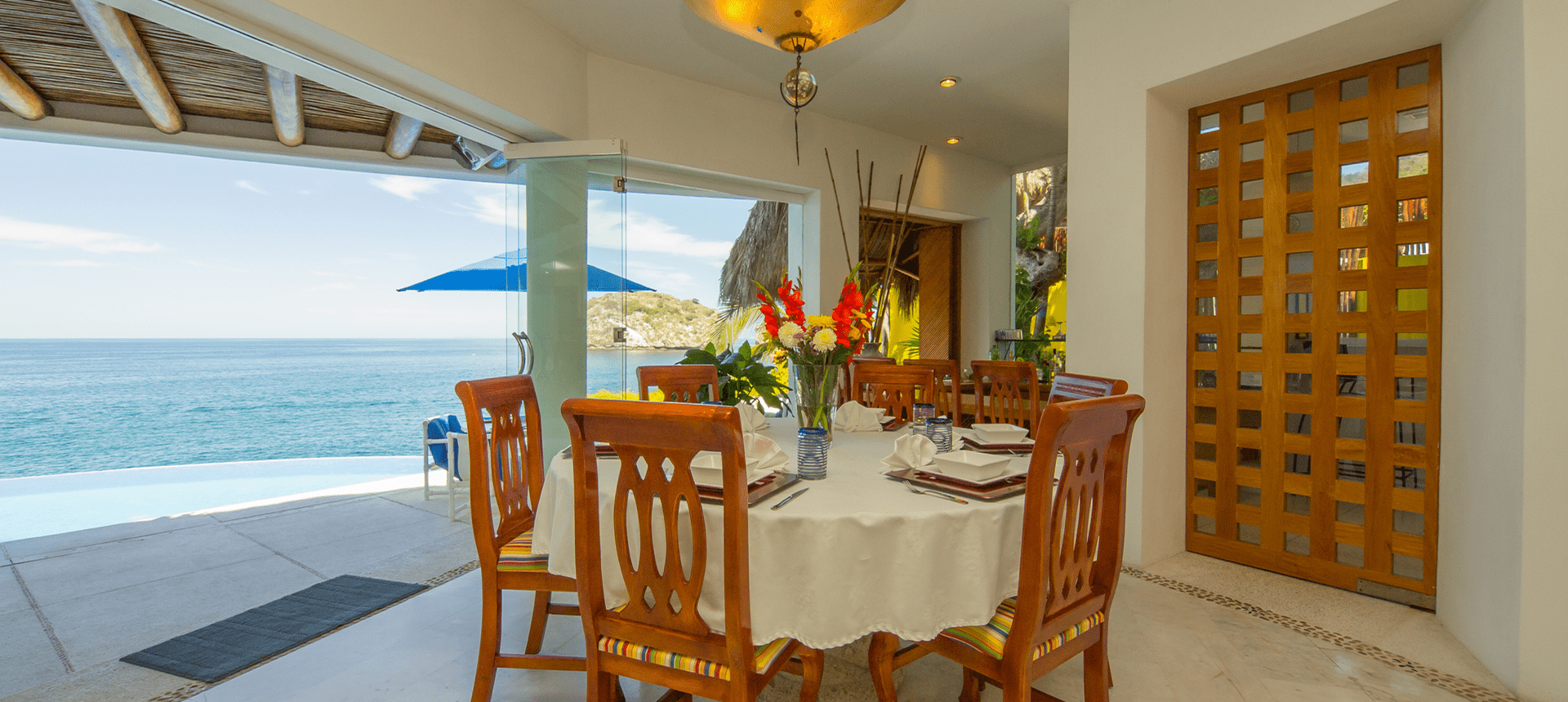 Table set by the sea