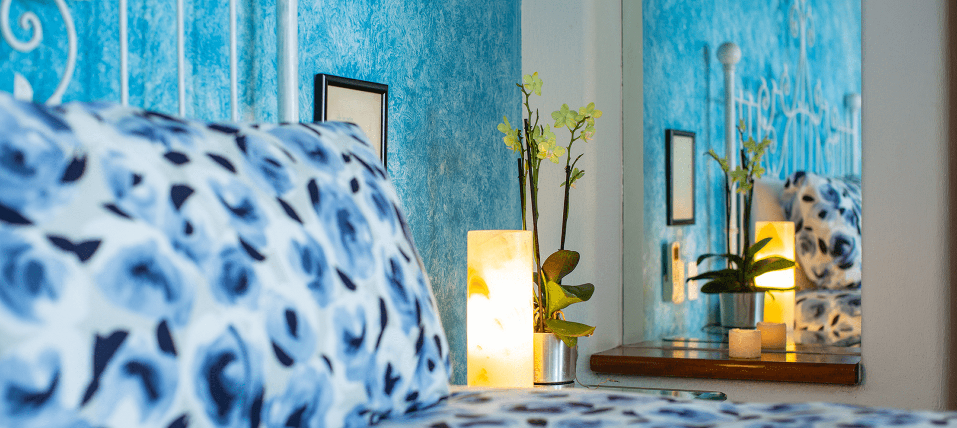 Cozy bedroom with floral bedding