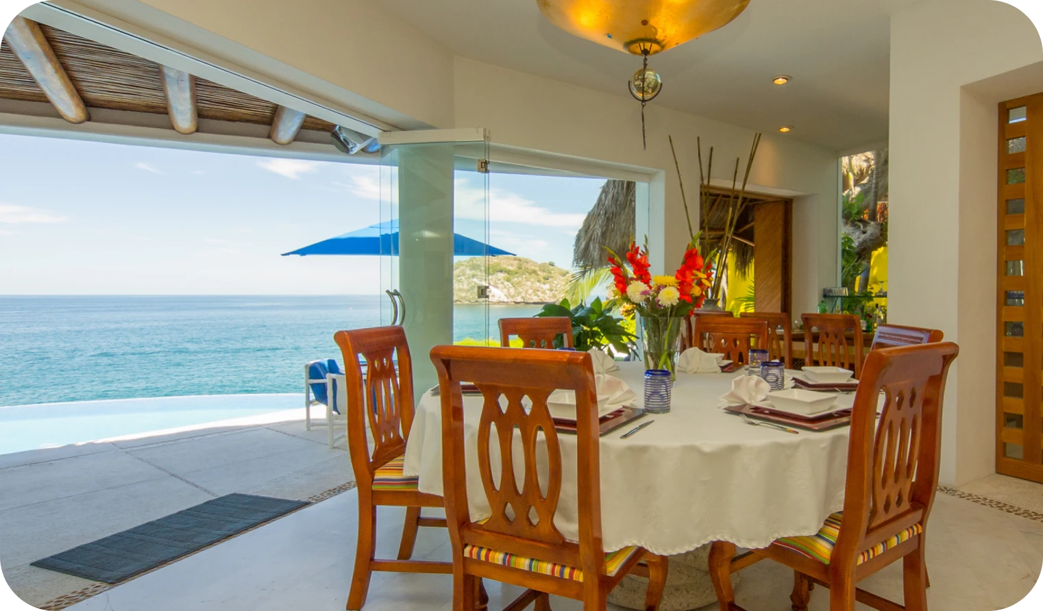 Elegant dining area overlooking the sea