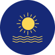 Sun over waves icon on blue background